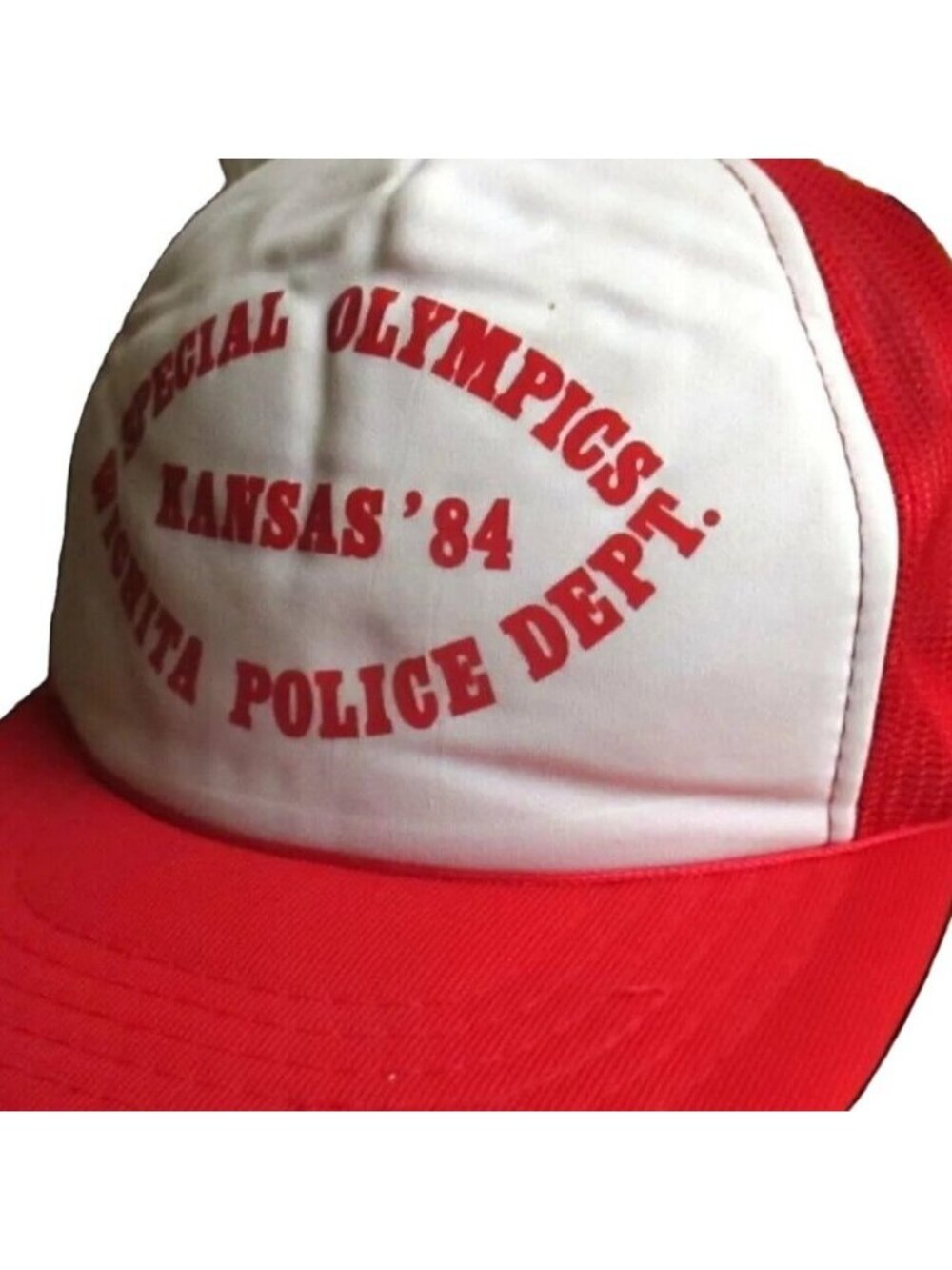 Vintage Trucker Hat Snapback WICHITA POLICE NOS 1984 80s SPECIAL OLYMPICS Red YA